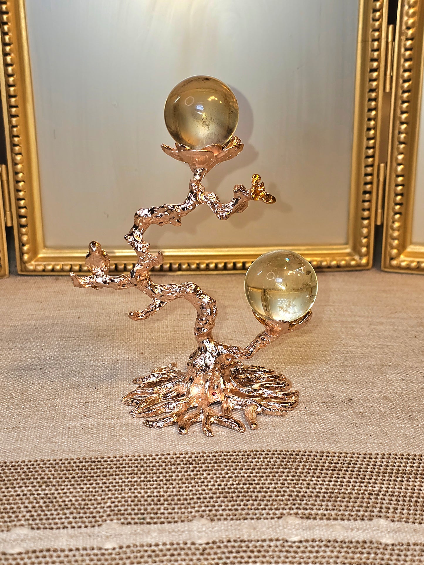 Blossoming tree with bird- Rose gold * Specialty stand *