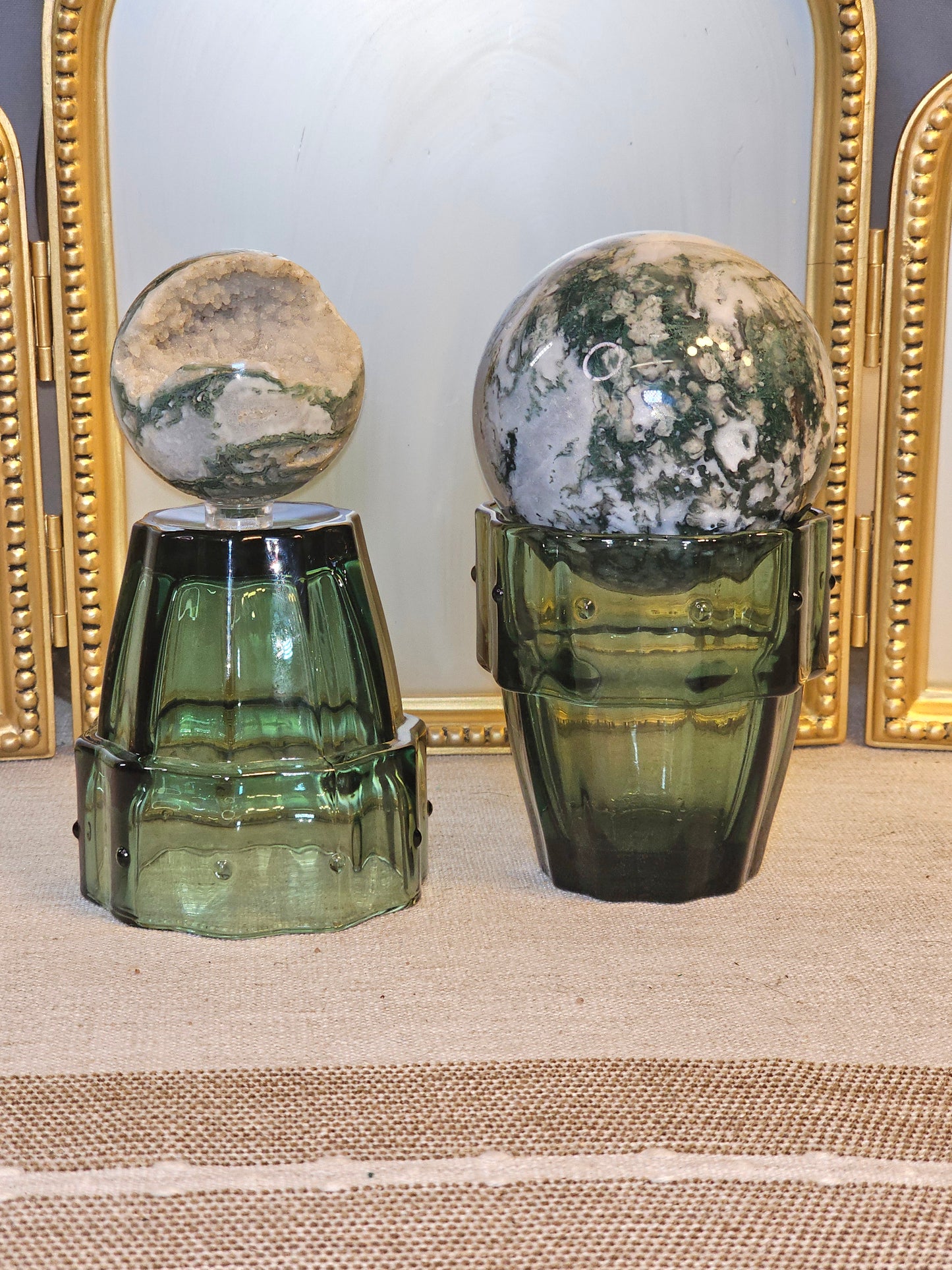 Green glass stands